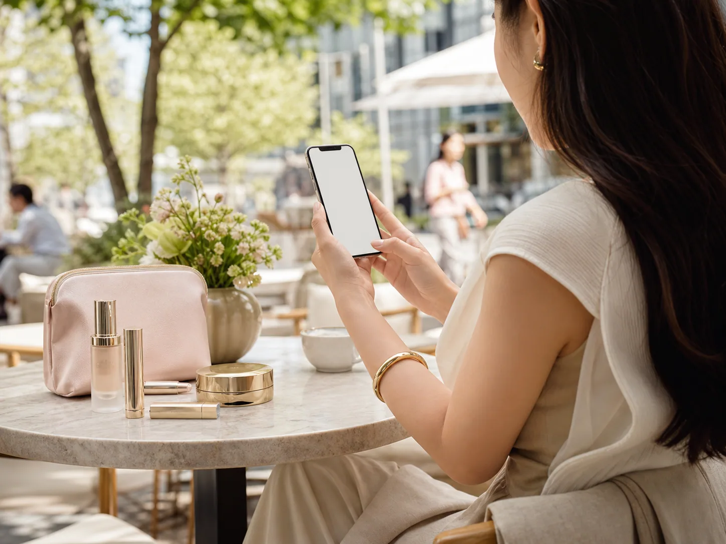 A customer connecting to everyday beauty services on a mobile phone