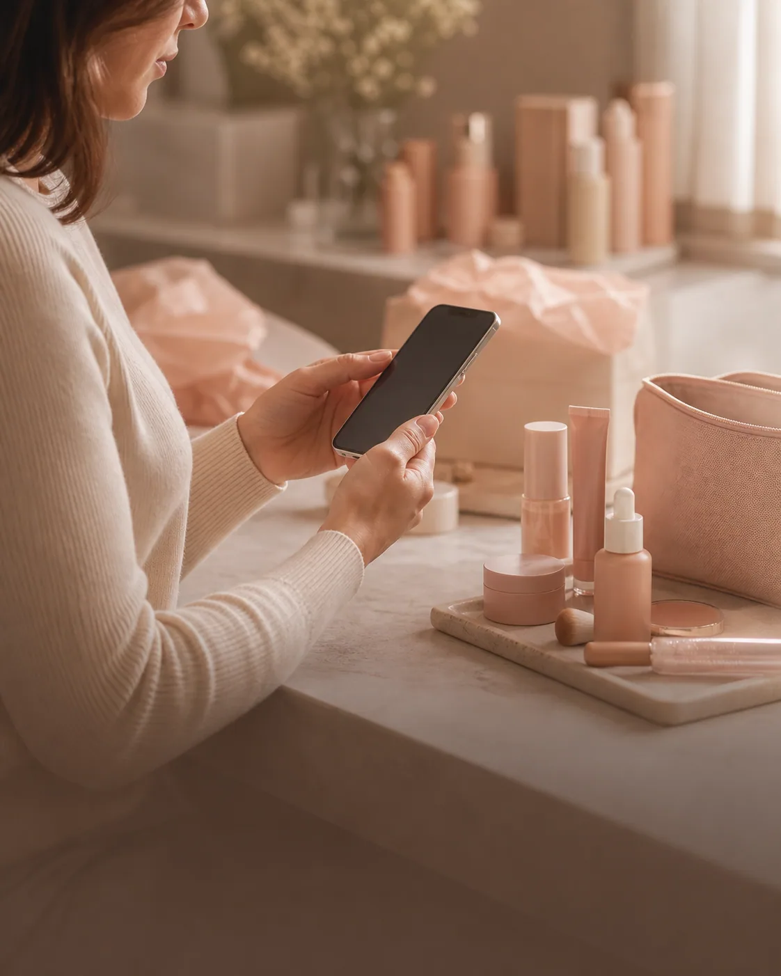 A customer reviewing beauty membership services on a phone
